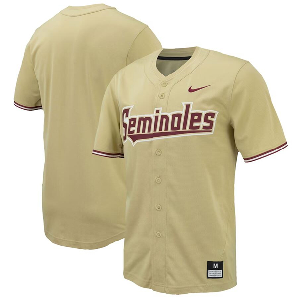 Men's Florida State Seminoles Gold Full-Button Stitched Baseball Jersey